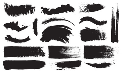 Brush line set. Vector calligraphy paint strokes. Vintage Chinese brushstrokes collection. Abstract black ink grungy lines, borders, emphasis underlines elements vector illustration.