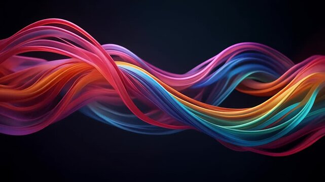 Vibrant Abstract Waves Flowing Across Dark Background With Colorful Light Reflections