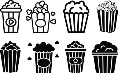 icon, popcorn, illustration, vector, cinema, theatre, isolated, set, symbol, film, graphic, bucket, food, signs, white, snack, motion picture, corn, element, entertainment, design, pictogram, black, o © MR Vector Store