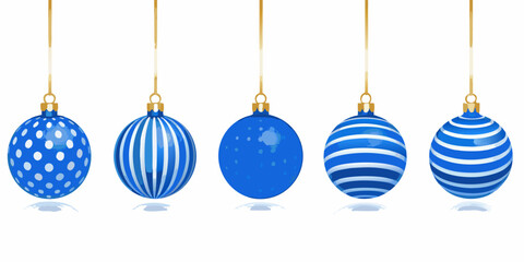 Obraz premium A series of vibrant blue christmas ornaments hanging against a white backdrop