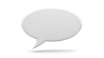 A blank white speech bubble on a plain white background viewed from the front
