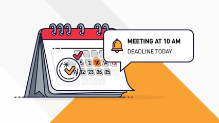 A calendar notification with a deadline reminder and meeting schedule at 10 AM