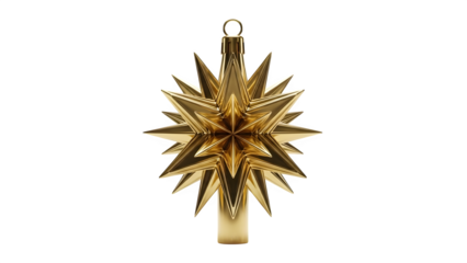 Golden christmas tree topper star ornament isolated on transparent background