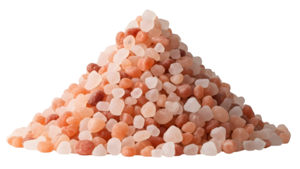 Pile of himalayan pink salt crystals isolated on transparent background