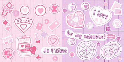 Fototapeta premium A vibrant collection of pastel pink and purple valentine s day stickers