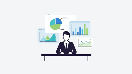 Businessman Analyzing Data Charts and Graphs at Office Desk