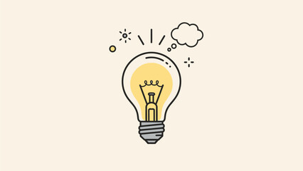 Creative Idea Generation with Bright Lightbulb Surrounded by Thought Bubbles in a Minimalist Setting