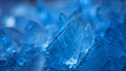 Obraz premium CloseUp Transparent Sharp Edged Blue Ice Crystal Fragment Texture Detail