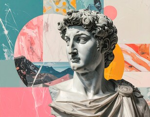 Obraz premium A classical marble bust against abstract geometric background