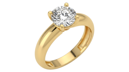 Golden ring with a large diamond isolated on transparent background