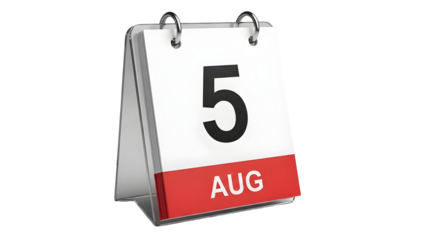 Labour day august 5th calendar isolated on transparent background