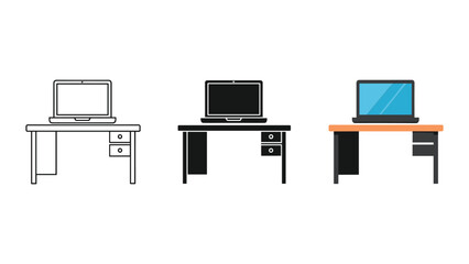 Laptop on desk illustration set