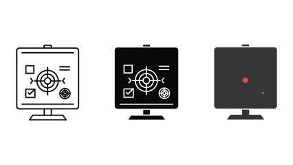 Computer monitor icons with target symbols and checkmarks