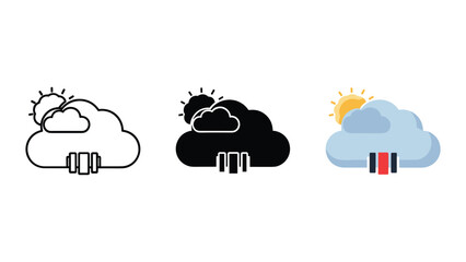 Cloud computing icons set with server and sun