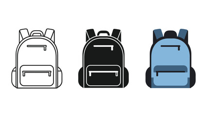 Set of three backpack illustrations in different colors