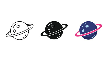 Three different styles of planet saturn illustration