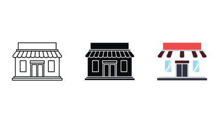Storefront icons in different styles and colors