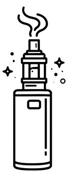 Line art illustration of a vape device depicting vapor emission for a lifestyle concept