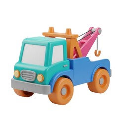 Naklejka premium Brightly colored tow truck toy with pink crane arm