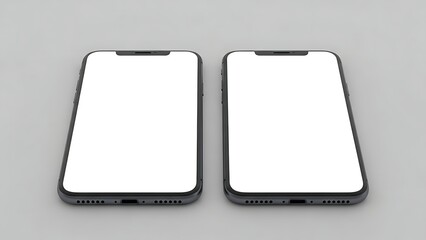 Two blank smartphone screens side by side on a gray background
