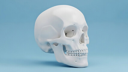 White Human Skull Model on Light Blue Background anatomical model