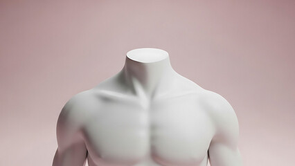 White 3 D Mannequin Torso with Muscular Chest on Pink Background