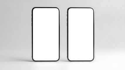 Two blank smartphone screens side by side on a white background