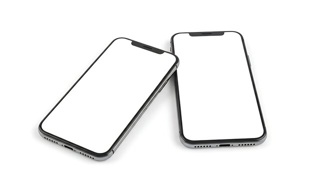 Two blank smartphone screens side by side on a white background