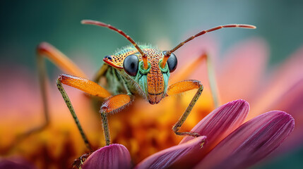 Fototapeta premium Colorful Insect Macro on Flower Petals