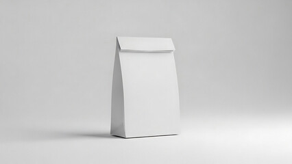 White Paper Bag with Silver Clasp on Gray Background standing