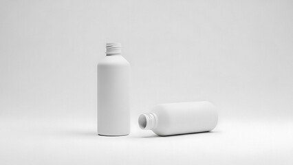 Two White Plastic Bottles with Caps on a Plain Background containers