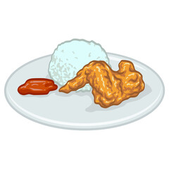 Crispy Fried Chicken Wing with Rice Illustration