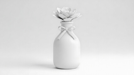 White Ceramic Bottle with White Lotus Flower and Ribbon on