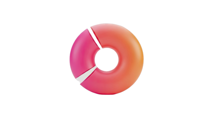3D Donut Chart Segmented with Pink-Orange Gradient