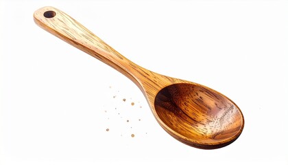 Polished wooden spoon with rounded bowl and tapered handle showing rich natural wood grain