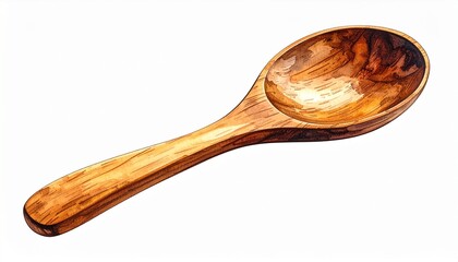 Polished wooden spoon with rounded bowl and tapered handle showing rich natural wood grain