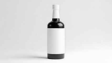 Empty Black and White Bottle with White Cap on Light Background label