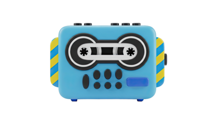 3D Render of a Blue Cartoon Cassette Player