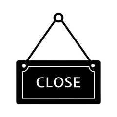 Close Sign Vector Black and White Hanging on White Background.