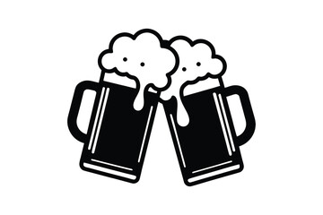 Two Clinking Drinks Mugs Silhouette Illustration with Foamy Splash Isolated