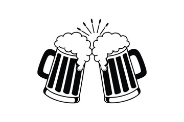 Two Clinking Drinks Mugs Silhouette Illustration with Foamy Splash Isolated