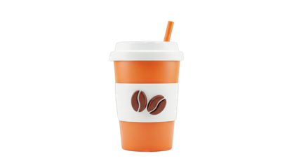 3D Render of an Orange Coffee Cup with Coffee Beans