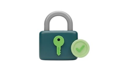 3D Icon of a Padlock with Key and Checkmark