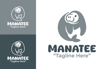Obraz premium Manatee Logo Modern Minimalist Ocean Emblem