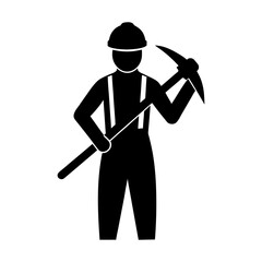 Industrial Worker with Pickaxe Icon on White.