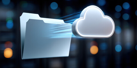Rapid data transfer moves digital files from folder to secure cloud storage network