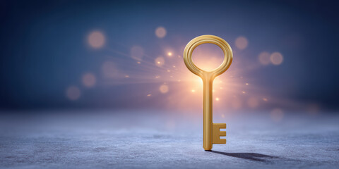 Shiny golden key unlocking secure data transfer with hope for success
