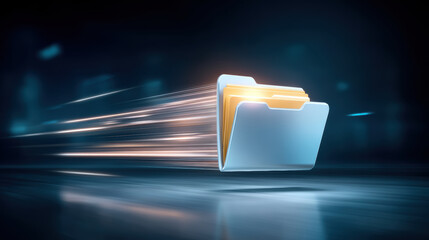 Fast moving digital folder showing rapid speed and efficient data transfer