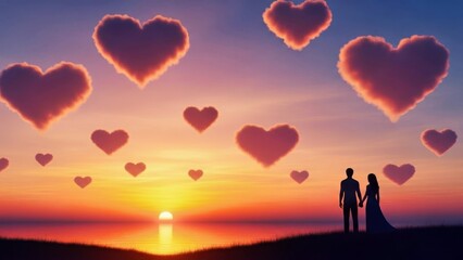 Breathtaking Sunset over a Calm Ocean with Soft Clouds Forming a Perfect Heart Shape