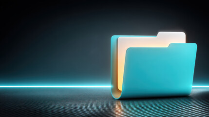 Modern glowing blue folder icon for secure digital data transfer